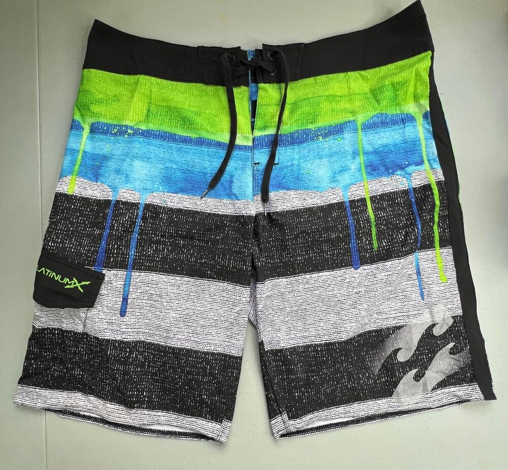 Billabong Platinum X Board Shorts Mens waist 36 Black Blue Green Surf Stretch
